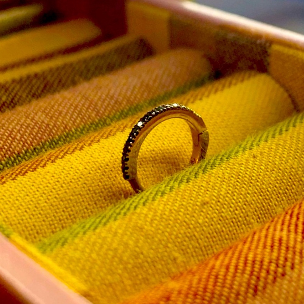 14K Gold Genuine Black Diamond Hoop Earring 😍